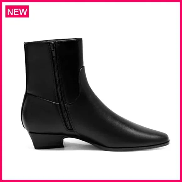 Women's Ankle Boots Low Heel Square Toe Chunky Heel Side Zipper Dressy - Picture 6 of 7